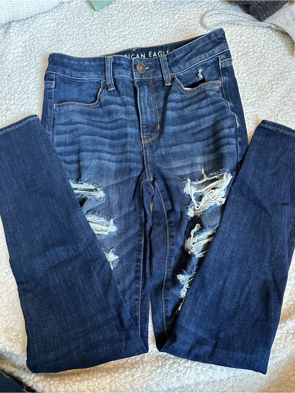 American Eagle Outfitters Dark Blue Ripped Skinny Jeans